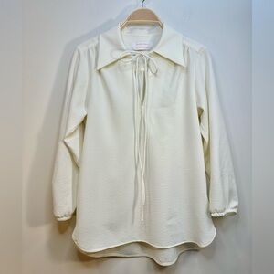 See By Chloe Sz 38 Crepe Blouse Cream Top With Collar And Tie Neck 3/4 Sleeve